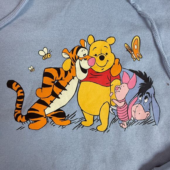 Disney Winnie the Pooh Hoodie Blue S Friends Graphic Pullover Sweatshirt Cute - Picture 3 of 7